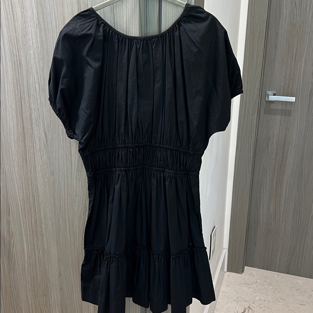 NEW! $118 J. CREW cotton blend black mini dress M peasant - Picture 8 of 10